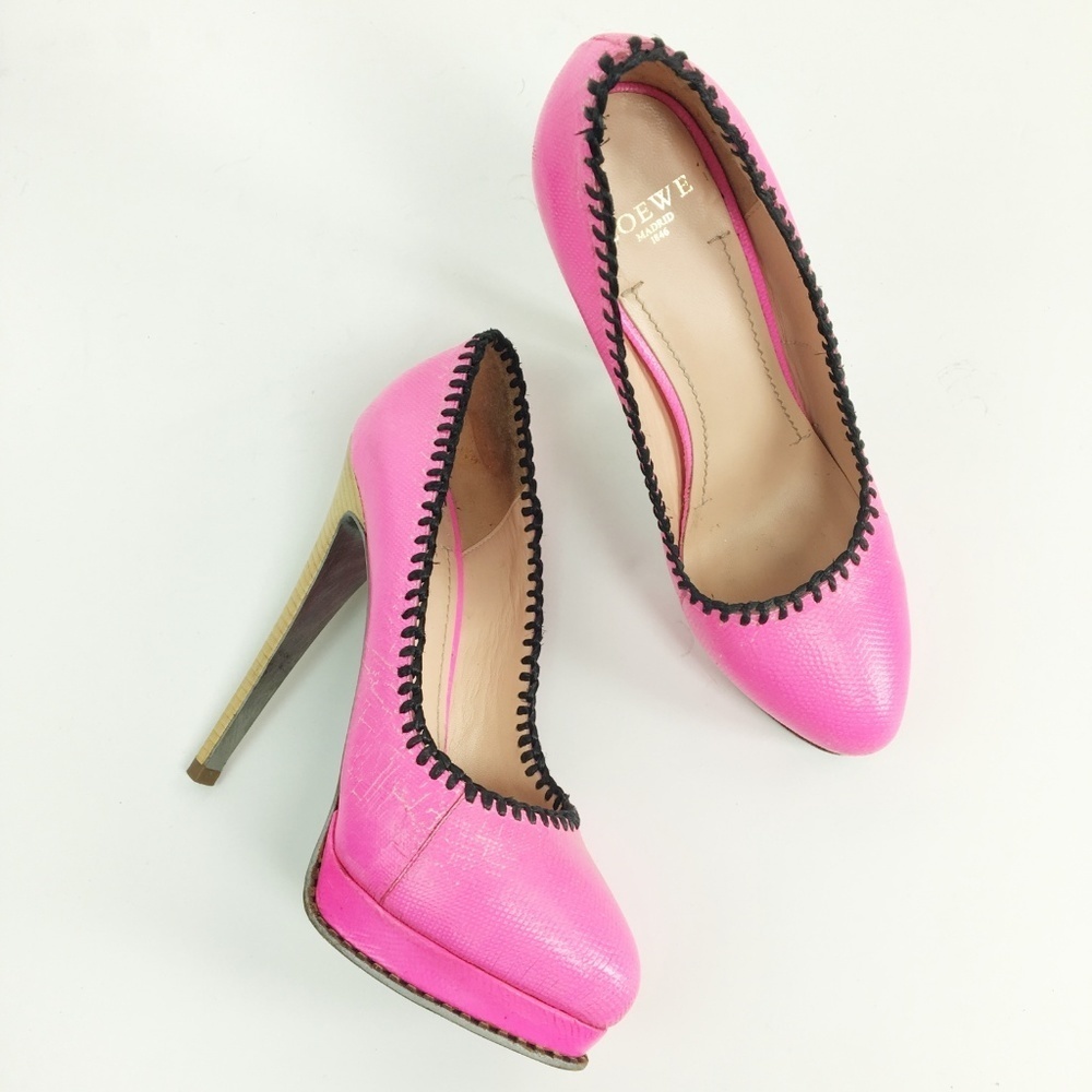 Loewe Pink Leather Designer Platform Stiletto Heel